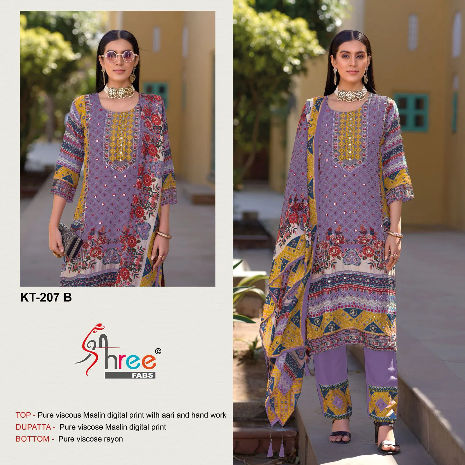 KT 207 by Shree Viscose Maslin Digital Printed Salwar Suits Wholesale In India